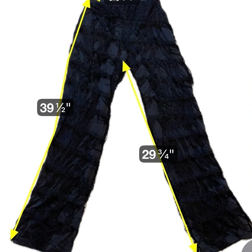 Black Layered Fringe Pants Wide Leg Tassel Streetwear Boho Festival Goth Small - Picture 5 of 8